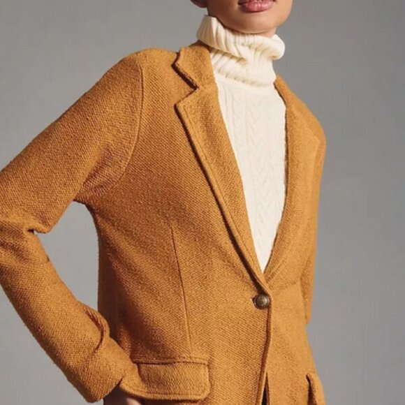 Maeve Knit Blazer Jacket Anthropologie Long Sleeve Button Coat Mustard - Picture 1 of 6